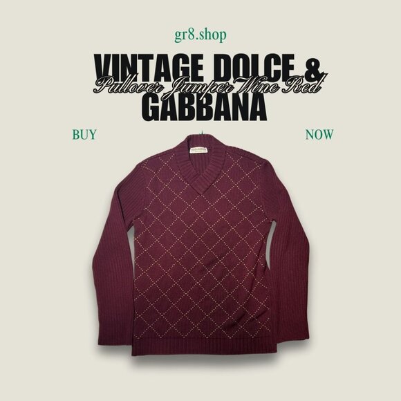 Vintage Dolce & Gabbana Argyle Knit Pullover Jumper Wine Red Wool Large - Picture 1 of 5